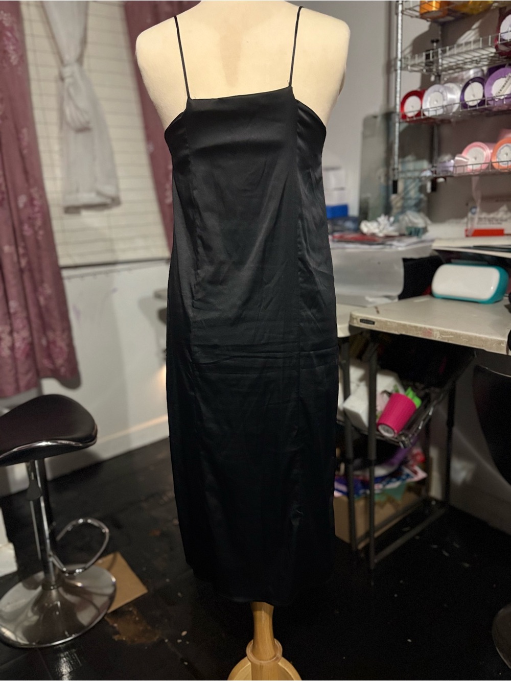 Zara Black Satin Midi Slip Dress